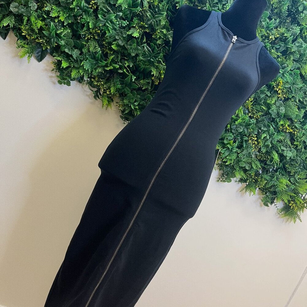 NWT Full Frontal Zippered Fitted Black Midi